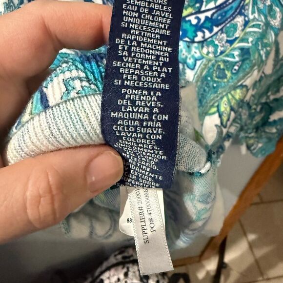 Chaps Paisley Button Down Cardigan Sweater Women's Large White Blue Green - Picture 6 of 7